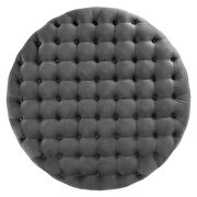 Tufted performance velvet round ottoman in gray additional photo 4 of 6