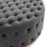 Tufted performance velvet round ottoman in gray additional photo 5 of 6