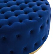 Tufted performance velvet round ottoman in navy additional photo 5 of 6