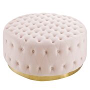 Tufted performance velvet round ottoman in pink additional photo 2 of 6