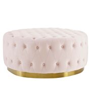 Tufted performance velvet round ottoman in pink additional photo 3 of 6