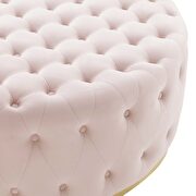 Tufted performance velvet round ottoman in pink additional photo 5 of 6