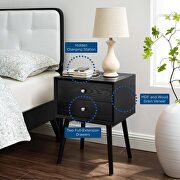 Wood nightstand with usb ports in black by Modway additional picture 2