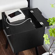 Wood nightstand with usb ports in black by Modway additional picture 8