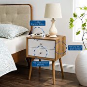 Wood nightstand with usb ports in natural white by Modway additional picture 2