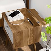Wood nightstand with usb ports in natural white by Modway additional picture 8