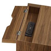 Wood nightstand with usb ports in walnut additional photo 3 of 7