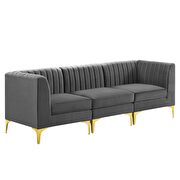 Channel tufted gray performance velvet 3pcs sectional sofa by Modway additional picture 2