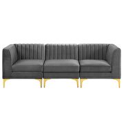 Channel tufted gray performance velvet 3pcs sectional sofa additional photo 3 of 9
