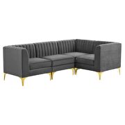 Channel tufted gray performance velvet 4pcs sectional sofa by Modway additional picture 2
