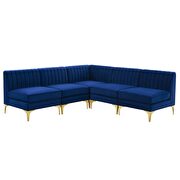 Channel tufted navy performance velvet 5pcs sectional sofa additional photo 2 of 8