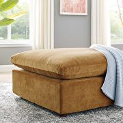 Down filled overstuffed performance velvet ottoman in cognac additional photo 2 of 6