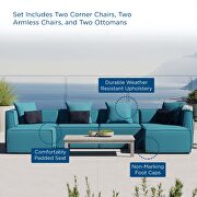 Outdoor patio upholstered 6-piece sectional sofa in turquoise by Modway additional picture 12