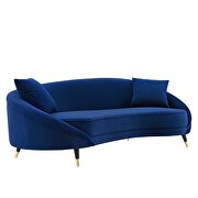 Navy finish curved back performance velvet sofa additional photo 2 of 6