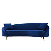Navy finish curved back performance velvet sofa additional photo 5 of 6