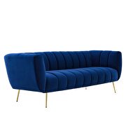 Channel tufted performance velvet sofa in navy additional photo 2 of 7