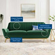 Channel tufted performance velvet sofa in emerald additional photo 3 of 7