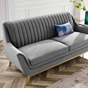 Channel tufted performance velvet sofa in gray additional photo 2 of 7