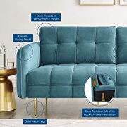 Tufted performance velvet sofa in sea blue additional photo 2 of 10