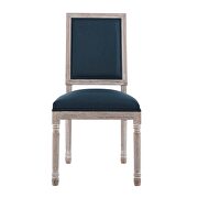 French vintage upholstered fabric dining side chair in natural blue additional photo 5 of 7