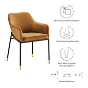 Performance velvet upholstery dining armchair in cognac finish by Modway additional picture 6