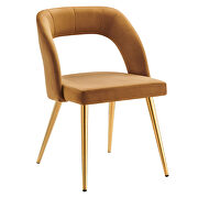 Cognac finish velvet upholstery and polished gold legs dining chair by Modway additional picture 2