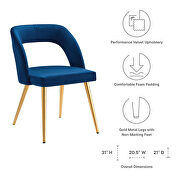 Navy finish velvet upholstery and polished gold legs dining chair by Modway additional picture 6