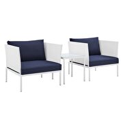 3-piece sunbrella® outdoor patio aluminum seating set in white/ navy by Modway additional picture 2