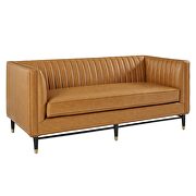 Channel tufted vegan leather loveseat in tan finish additional photo 2 of 7