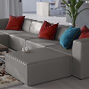 Vegan leather 4-piece sofa and 2 ottomans set in gray by Modway additional picture 12