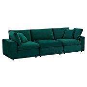 Down filled overstuffed performance velvet 3-seater sofa in green by Modway additional picture 2
