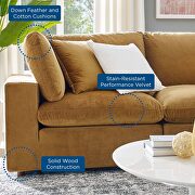 Down filled overstuffed performance velvet 4-piece sectional sofa in cognac by Modway additional picture 11