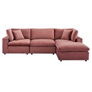 Down filled overstuffed performance velvet 4-piece sectional sofa in dusty rose by Modway additional picture 9