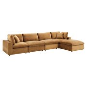 Down filled overstuffed performance velvet 5-piece sectional sofa in cognac by Modway additional picture 10
