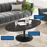 Oval artificial marble coffee table in black by Modway additional picture 2