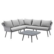 Gray finish outdoor patio wicker rattan seating sectional sofa and coffee table by Modway additional picture 2