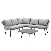 Gray finish outdoor patio wicker rattan seating sectional sofa and coffee table additional photo 2 of 10