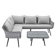 Gray finish outdoor patio wicker rattan seating sectional sofa and coffee table additional photo 3 of 10
