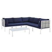 6-piece sunbrella® basket weave outdoor patio aluminum sectional sofa set in taupe/ navy by Modway additional picture 2