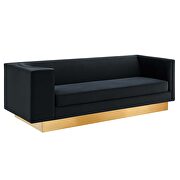 Upholstered performance velvet sofa in black finish with asymmetrical armrests additional photo 2 of 9