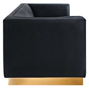 Upholstered performance velvet sofa in black finish with asymmetrical armrests additional photo 5 of 9