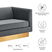 Upholstered performance velvet sofa in gray finish with asymmetrical armrests by Modway additional picture 3