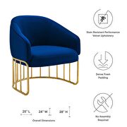 Navy performance velvet and gold-plated stainless steel base chair by Modway additional picture 3