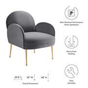 Gray performance velvet chair with gold stainless steel legs by Modway additional picture 3