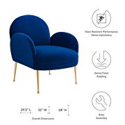 Navy performance velvet chair with gold stainless steel legs by Modway additional picture 3