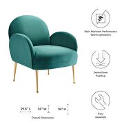 Teal performance velvet chair with gold stainless steel legs by Modway additional picture 3