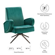 Teal finish performance velvet upholstery 360-degree swivel chair by Modway additional picture 3