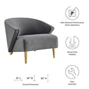Gray performance velvet chair with brushed gold stainless steel legs by Modway additional picture 3