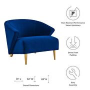 Navy performance velvet chair with brushed gold stainless steel legs by Modway additional picture 3