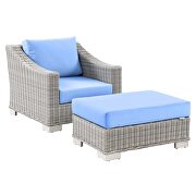 Outdoor patio wicker rattan 2-piece armchair and ottoman set in light gray/ light blue by Modway additional picture 9